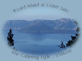 wizard island at crater lake near gathering light ... a retreat in southern oregon: cabins, tree houses in the forest on the river.