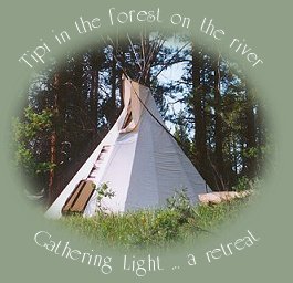 Tipi in the forest on the river at gathering light a retreat in southern oregon near crater lake national park.