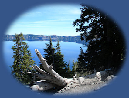 wizard island in morning light at crater lake national park in oregon.