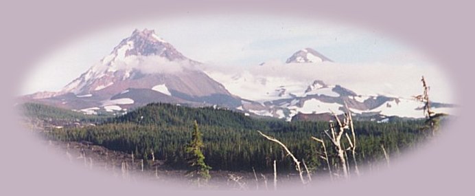 
south and middle sister in the cascade mountains of oregon. travel oregon on the west cascades national scenic byway, the mckenzie pass, santiam pass oregon scenic byway of oregon, in the cascade mountains of oregon, along the clackamas river, the wild and scenic mckenzie river, the wild and scenic north fork of the middle fork of the willamette river, see waterfalls, volcanoes, lava flows. hiking trails through old growth forests, along rivers, in wilderness areas. Soak in hot springs along rivers: bagby hot springs, terwilliger hot springs, cougar hot springs, hike to sahalie waterfalls, koosah waterfalls on the mckenzie river, proxy waterfalls in the willamette national forest on hwy 242, the mckenzie pass, santiam pass, oregon scenic byway, marion creek waterfalls off the santiam river, hike to mountain lakes along creeks. hiking trails along the mckenzie river: the mckenzie national recreation trail, camping in old growth forests all the west cascades national scenic byway in oregon.