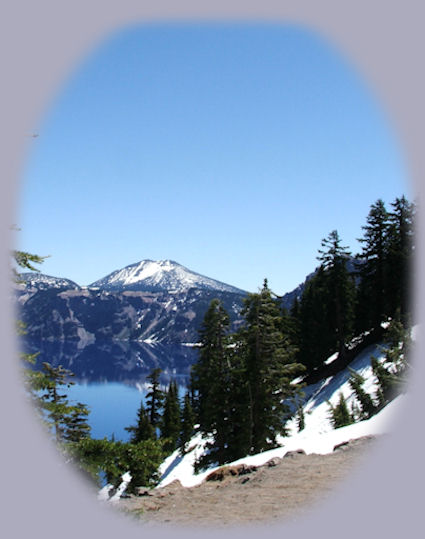 Mt Scott overlooking crater lake in Crater Lake National Park in Oregon.