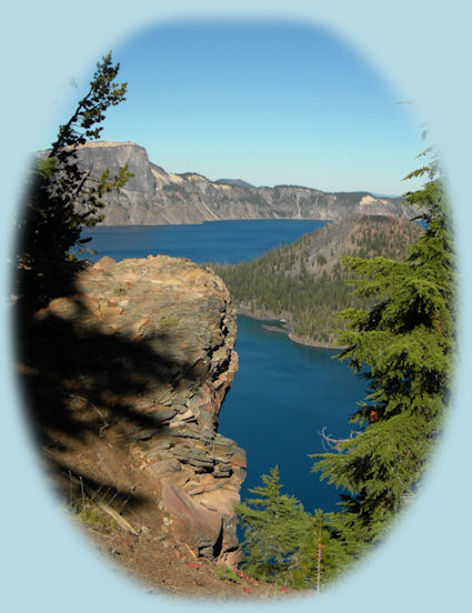 hiking along the rim at crater lake national park in the cascades of southern oregon.