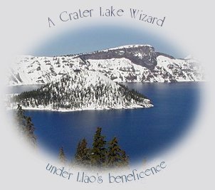 A crater lake wizard with llao looking on, at crater lake national park in oregon.