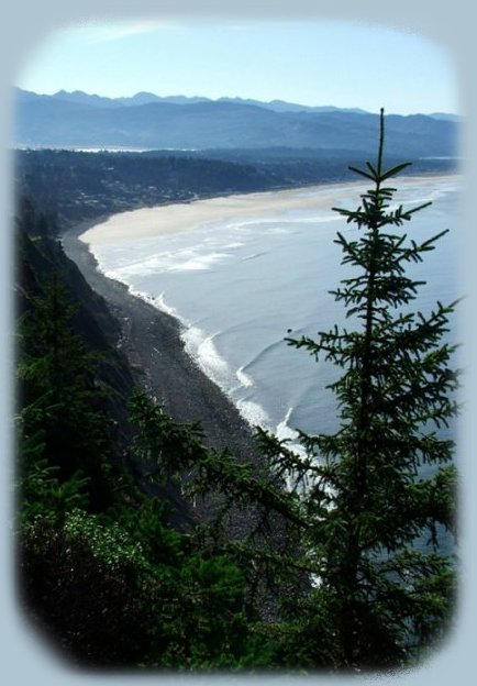 the oregon coast photographed from mt neahkahnie, the highest point on the coast.