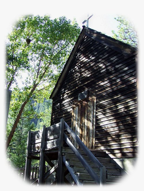 historic church at sawyers bar, california. travel northern california and the beautiful marble and salmon mountains. raft the salmon river. hiking mountain trails in the russian wilderness area of the salmon mountains. camp in forest service campgrounds in the klamath national forest.