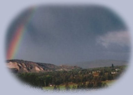 rainbow over smith rock state park, located north of newberry crater national monument and bend, oregon, not far from the deschutes ochoco national forest, mountain lakes, hiking trails, forest service campgrounds, state park campgrounds, hiking trails and more.