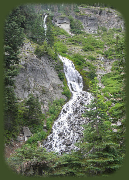 Vidae Falls south of the trailhead for sun notch on the eastern rim at Crater Lake National Park, Oregon; find hiking trails, waterfalls and of course, the beautiful blue of crater lake in mt mazama of the cascade mountains in oregon.